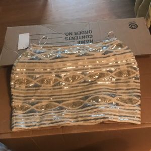 silver and gold sequined mini skirt
